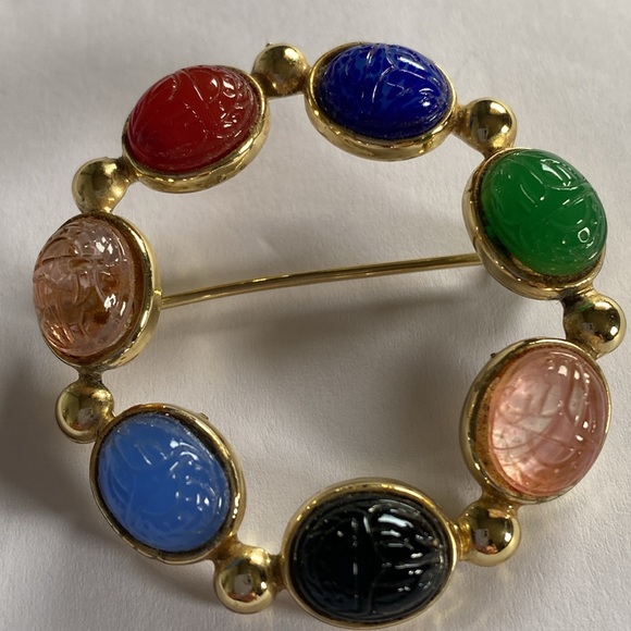 Scarab Brooch Pin Multicolor Gold Tone - Picture 14 of 15